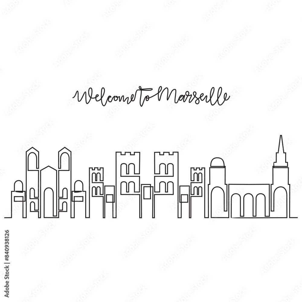 One Continuous Line Drawing Of Marseille Skyline Vector Illustration one-continuous-line-drawing-of-marseille-skyline-vector-illustration