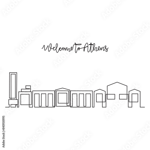 One continuous line drawing of Athens skyline vector illustration. Modern city in Europe in simple linear style vector design concept. One of big city in Greece. Iconic architectural building design.