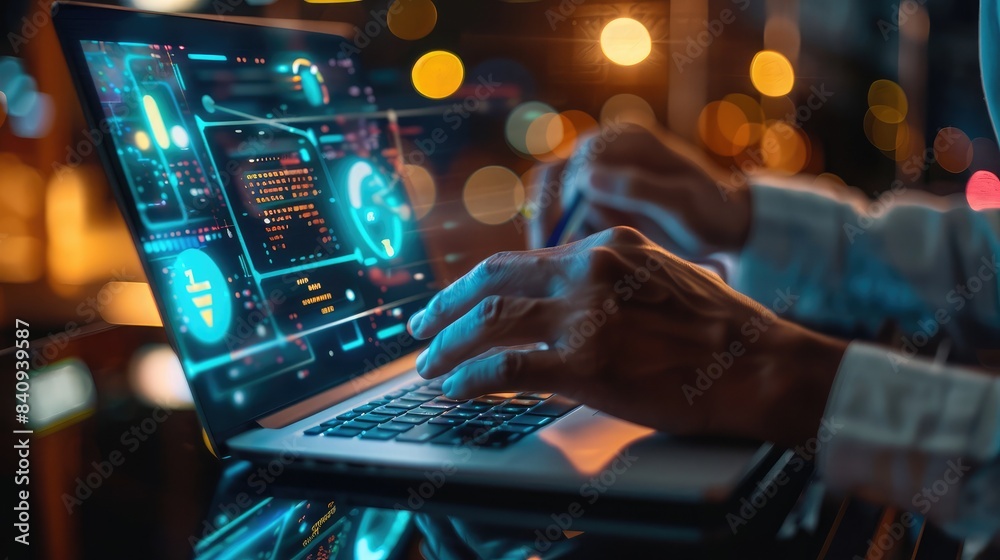 Entrepreneur researching smart open AI applications, using his laptop to stay ahead of the curve Entrepreneur researching smart open AI applications, using his laptop to stay ahead of the curve