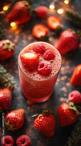 Wallpaper Mural Charming Strawberry Juice Drink on a Table with Beautiful Lighting Torontodigital.ca