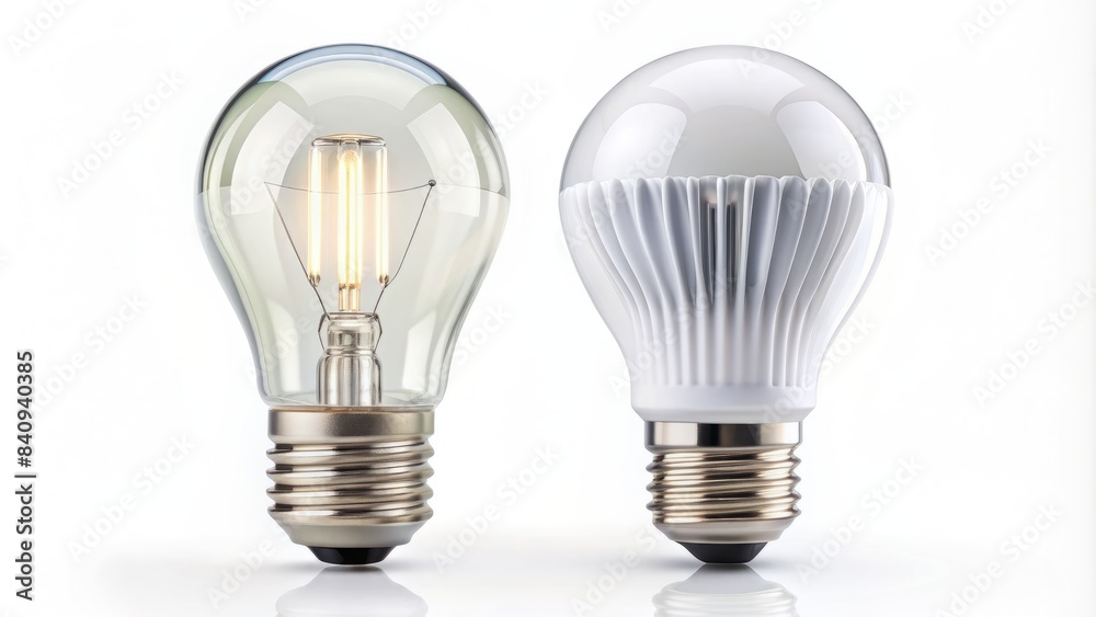 Two light bulbs, one is a white LED Two light bulbs, one is a white LED