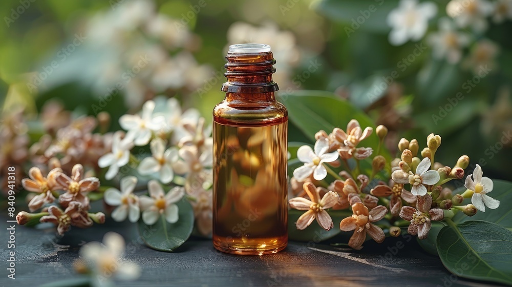 camphor or cinnamomum camphora in blur black background with camphor oil bottle camphor or cinnamomum camphora in blur black background with camphor oil bottle