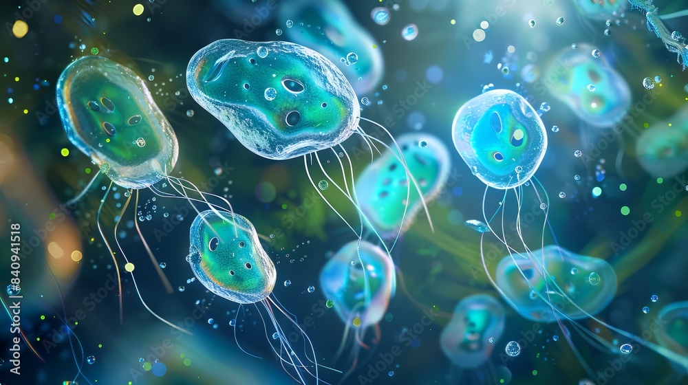Giardia lamblia under a microscope. Protozoan parasite with multiple flagella Giardia lamblia under a microscope. Protozoan parasite with multiple flagella