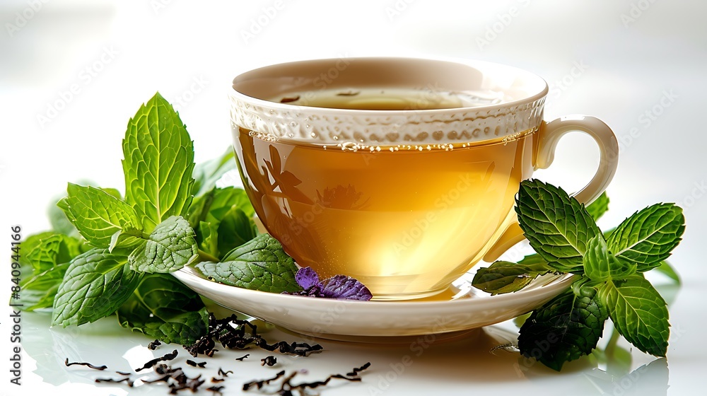 refreshing cup of mint tea cut out on an isolated simple minimalist background refreshing cup of mint tea cut out on an isolated simple minimalist background