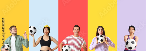 Set of people with soccer b...