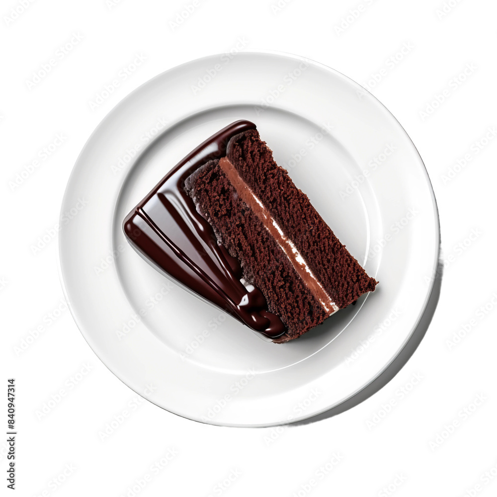 piece of chocolate cake on a plate isolated on white centered on screen piece of chocolate cake on a plate isolated on white centered on screen