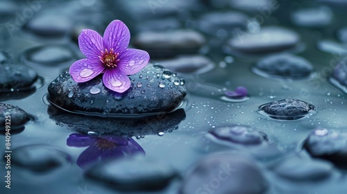 Tranquil Zen Spa Stones with Purple Flower for Relaxation and Wellness