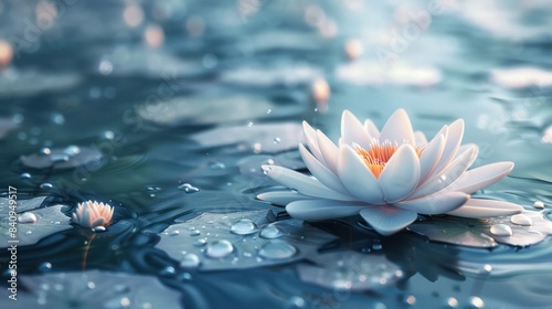 Enchanting Waterlily in Light Blue on Dreamy Fairytale Water Background