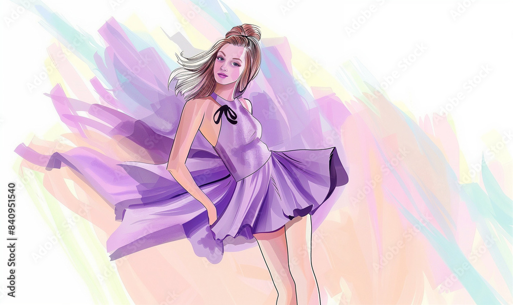 Woman in Purple Dress. Stylish Fashion Illustration Woman in Purple Dress. Stylish Fashion Illustration