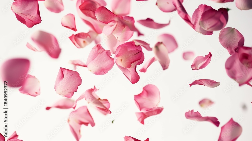 Pink flower petals are falling from the sky, rose Pink flower petals are falling from the sky, rose