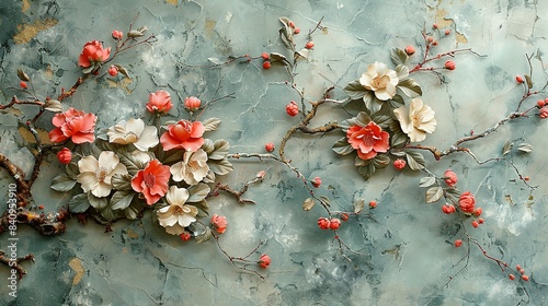 Marble Bloom: Flower Patterned Wall Decoration