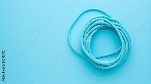 jump rope coiled in the upperleft third on a plain light blue background