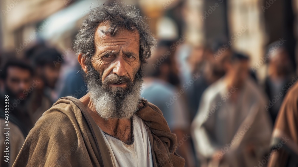A man from the biblical period, a religious subject. Background with selective focus and copy space A man from the biblical period, a religious subject. Background with selective focus and copy space