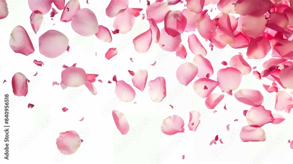 Pink petals are falling from a flower, creating a beautiful and serene scene, rose