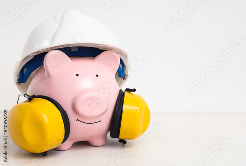Piggy bank in hardhat with ...