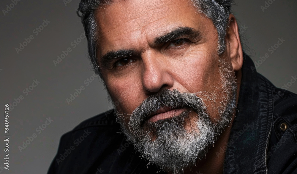 A close-up portrait of a man with a graying beard, captured against a gray backdrop. The image highlights his facial features and the texture of his beard A close-up portrait of a man with a graying beard, captured against a gray backdrop. The image highlights his facial features and the texture of his beard