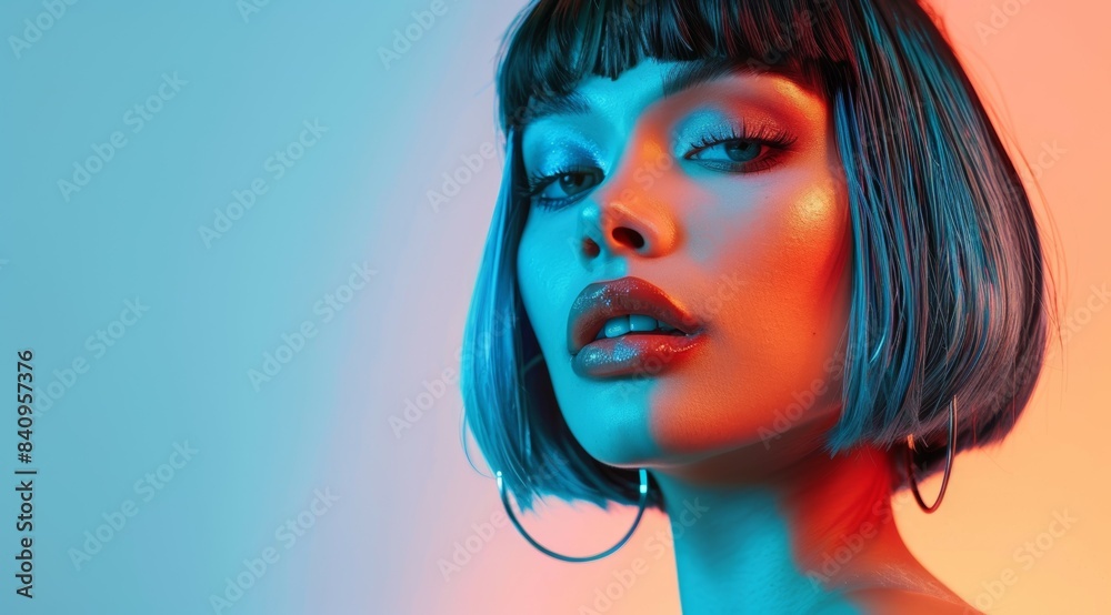 Obraz premium A woman with short hair, Bob hairstyle