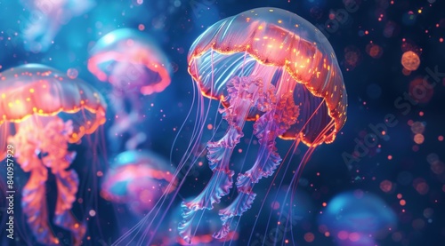A group of jellyfish are floating in the ocean © Space Priest