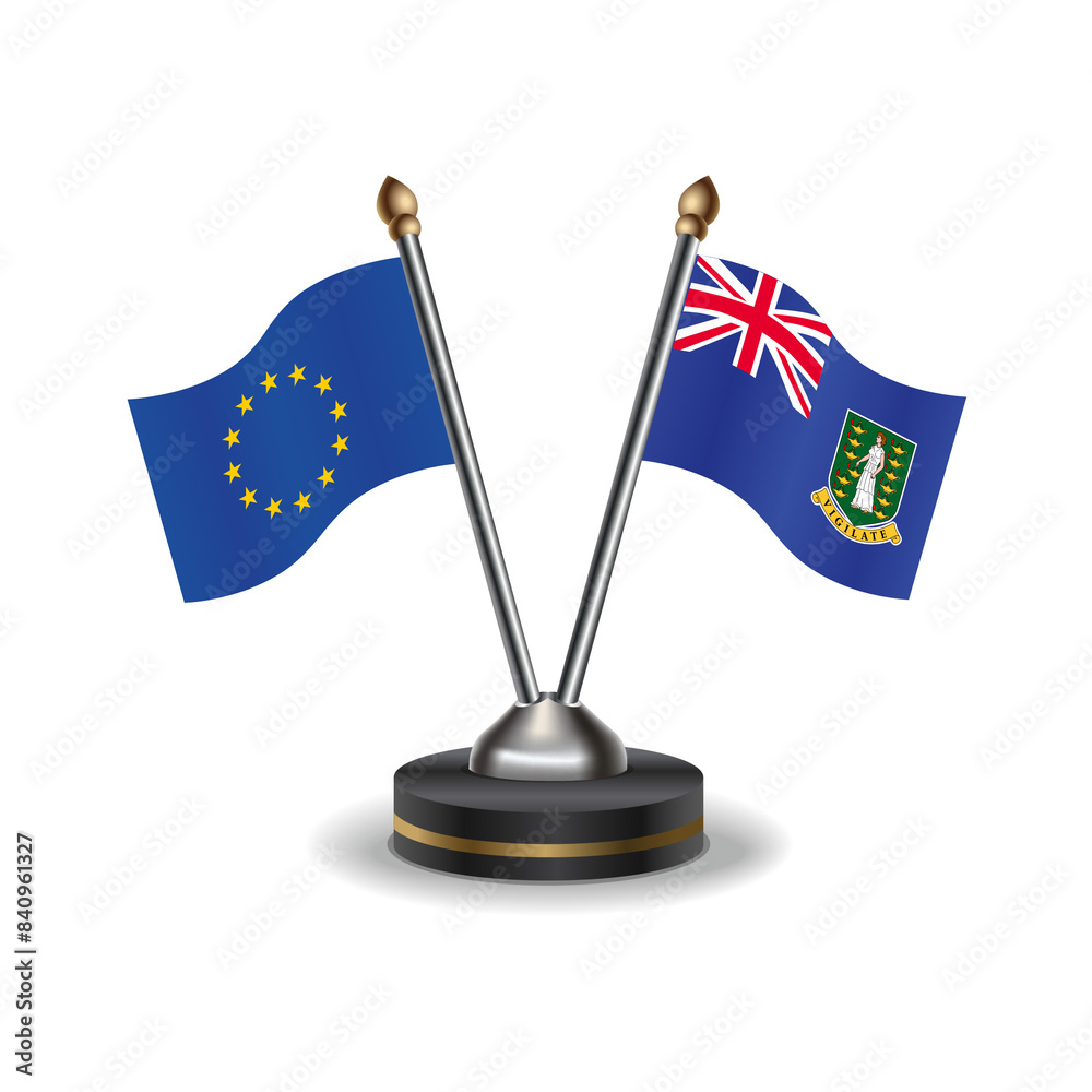 Naklejka premium European Union and British Virgin Islands table flags relation with background transparent