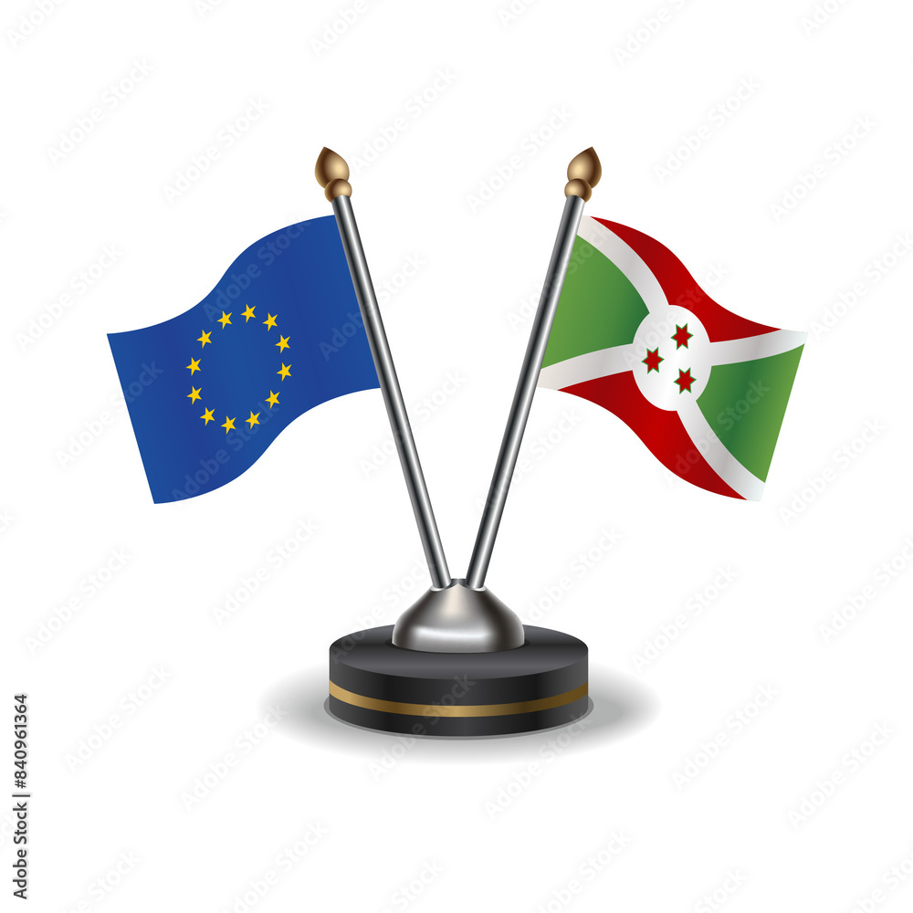 Naklejka premium European Union and Burundi table flags relation with background transparent