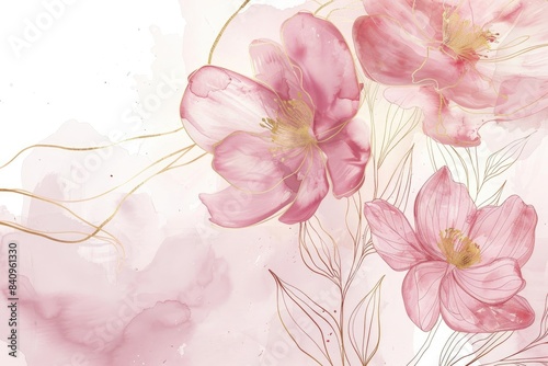 Pink watercolor flowers.