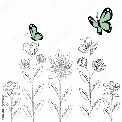 flowering plants with butterflies