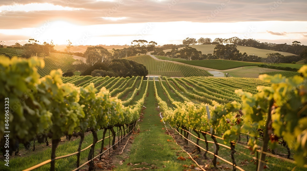 Fototapeta premium A picturesque vineyard with rows of grapevines stretching towards the horizon