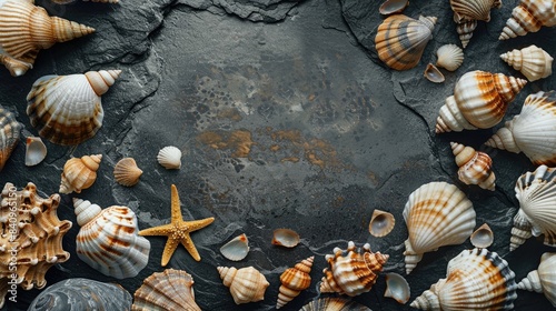 Black background with seashells
