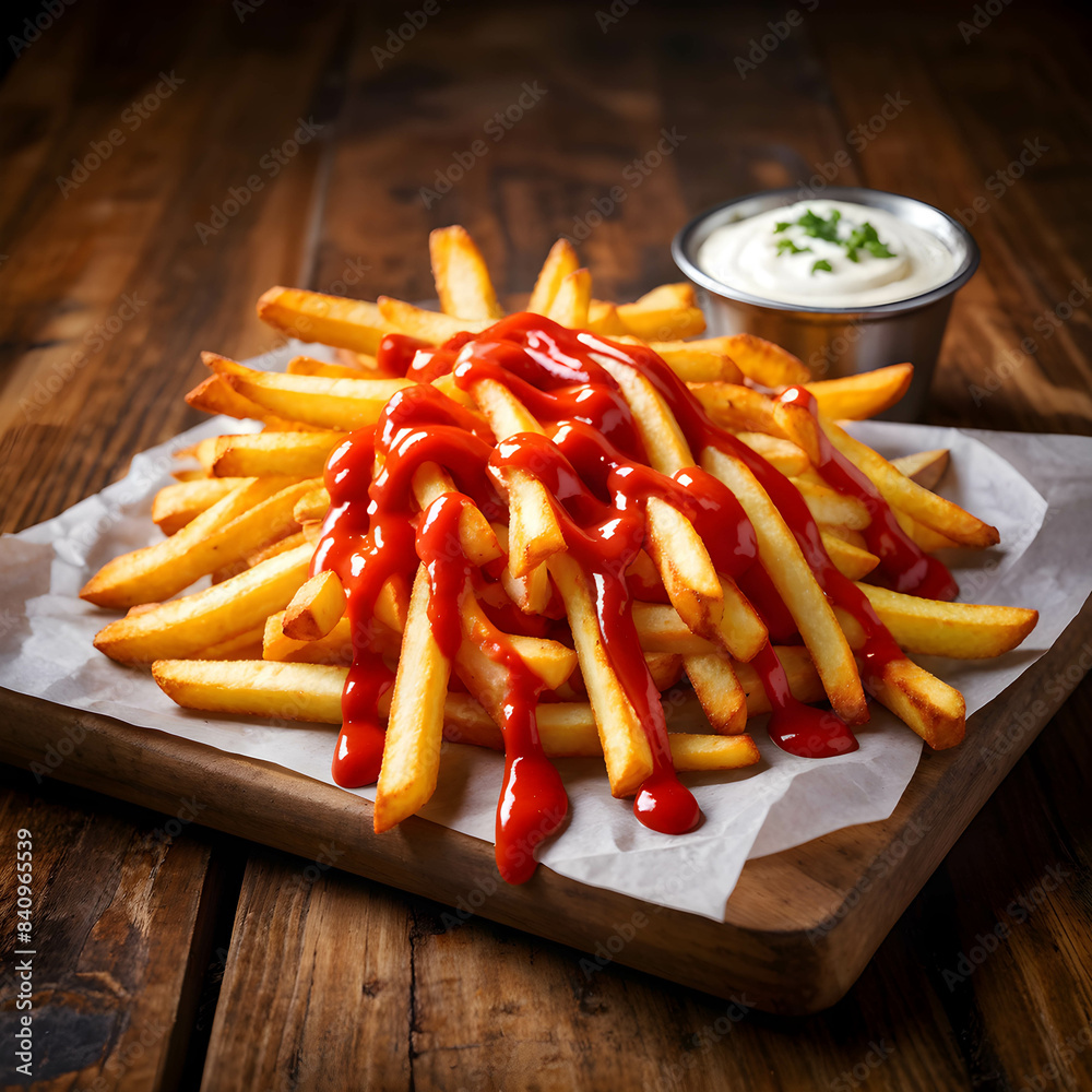 Portions of French fries with ready-to-eat ingredients. Portions of French fries with ready-to-eat ingredients.
