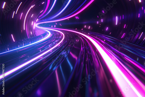 Blue purple light line through dark background, hyper speed warp in space © Work 19 Studio