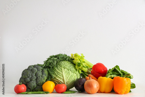 Different fresh vegetables on white background