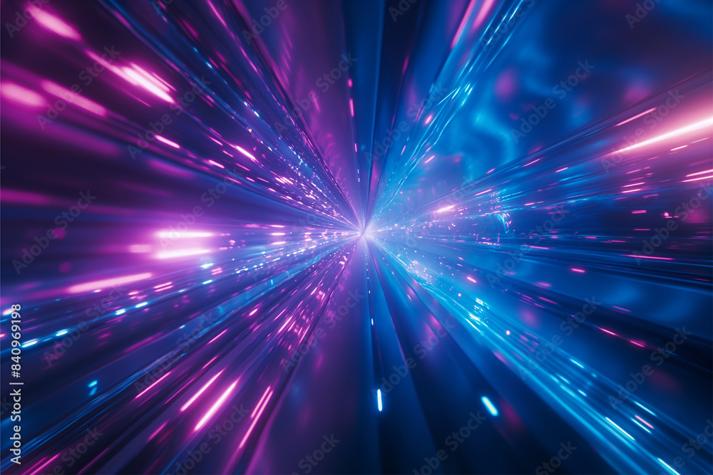 Blue purple light line through dark background, hyper speed warp in space Blue purple light line through dark background, hyper speed warp in space