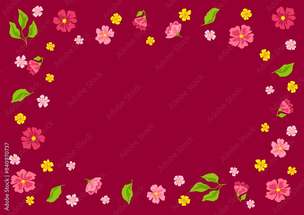 Frame with pretty flowers. Beautiful decorative natural plants and leaves. Frame with pretty flowers. Beautiful decorative natural plants and leaves.
