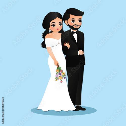  Wedding invitation card the bride and groom cute couple cartoon character