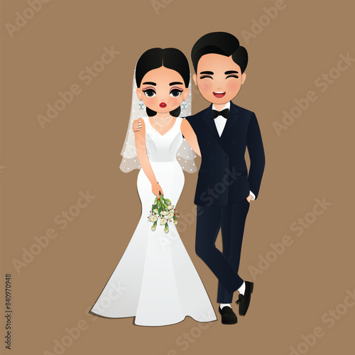  Wedding invitation card the bride and groom cute couple cartoon character