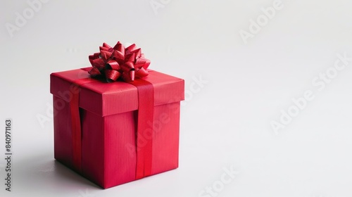 Red gift box on a white backdrop photo
