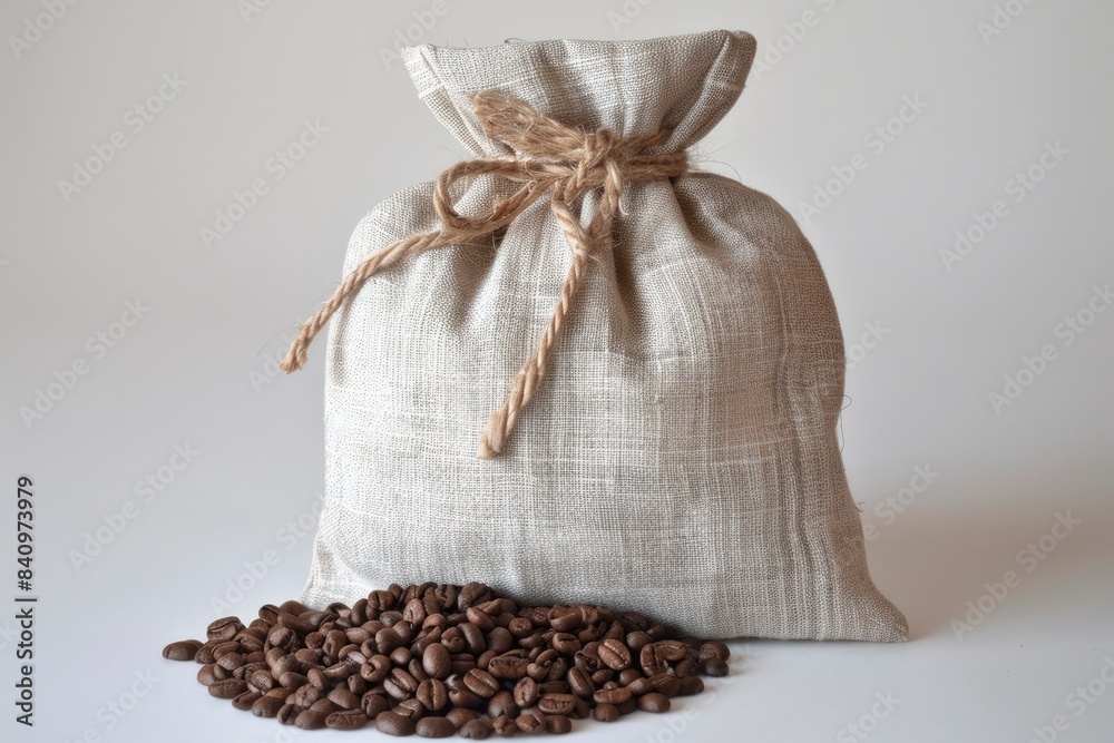 Linen bag with coffee beans - generative ai Linen bag with coffee beans - generative ai