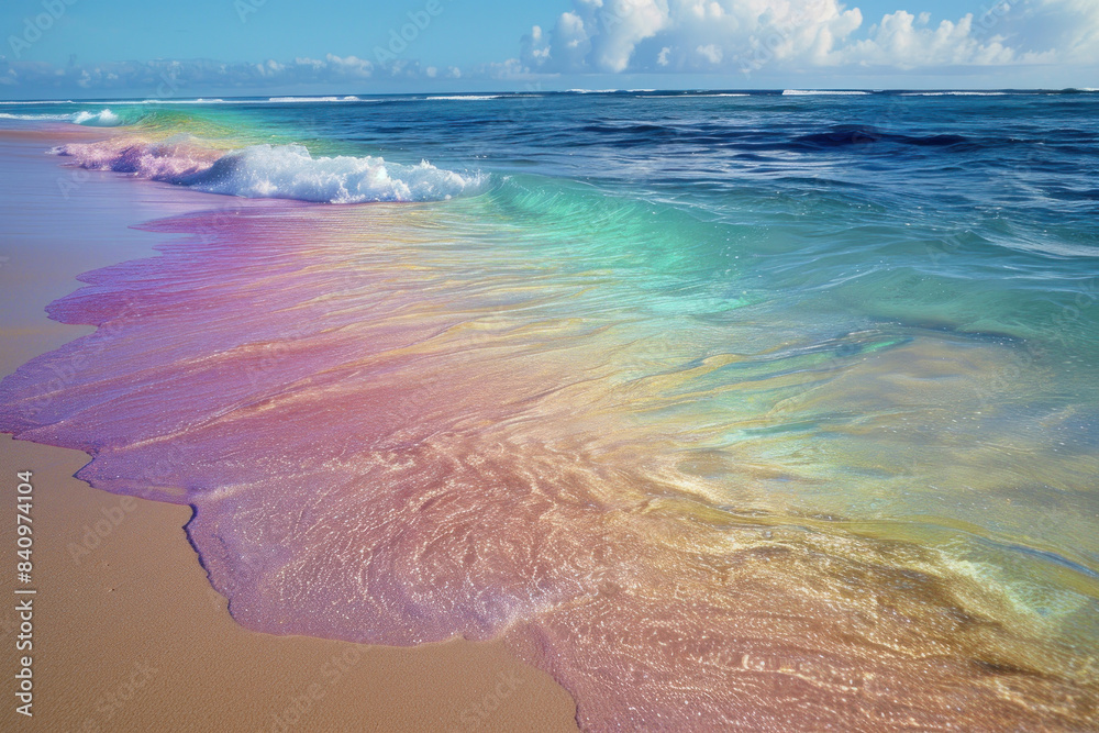 Obraz premium Rainbow Waves Gently Lapping the Shore