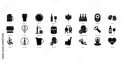 Beer icons set. Set of editable stroke icons.Set of Beer