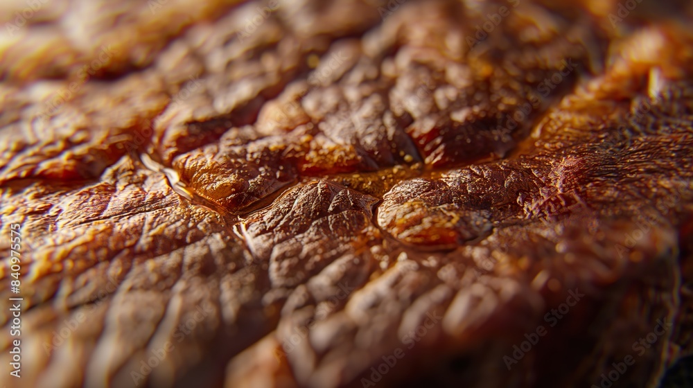 Macro close-up of cooked meat texture, revealing its detailed and succulent fibers Macro close-up of cooked meat texture, revealing its detailed and succulent fibers