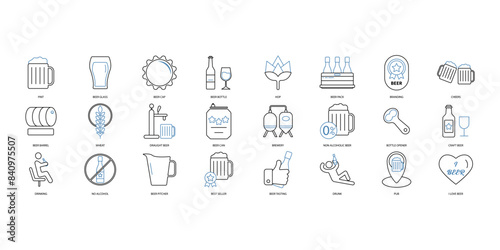 Beer icons set. Set of editable stroke icons.Set of Beer