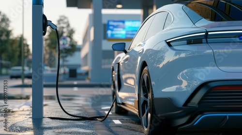 Electric Car Charging at Station Generative AI