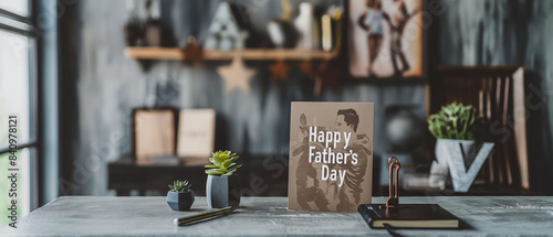 Father's Desk Setting with Happy Father's Day Card

father's day, card, desk, father, happy, greeting, celebration, fatherhood, holiday, occasion, wooden, workplace, office, tabletop, decor, interior, photo