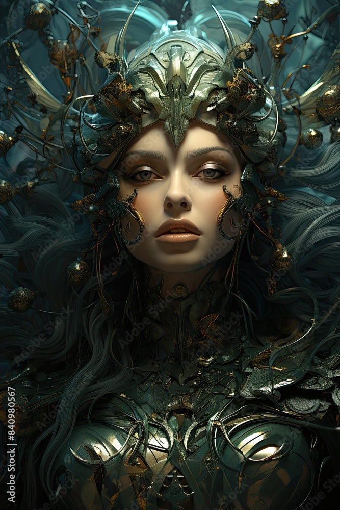 Portrait of a Celestial Queen, Cybernetic Fashion Model Digital Art Concept, Video Game Profile Pic Artwork, Futuristic Fantasy Character Design, Science Fiction Scifi Beautiful Angel