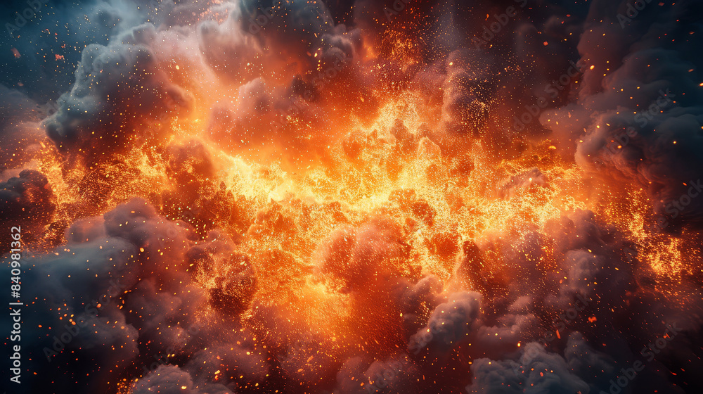 explosion for under someones name on a poster created with Generative AI technology explosion for under someones name on a poster created with Generative AI technology