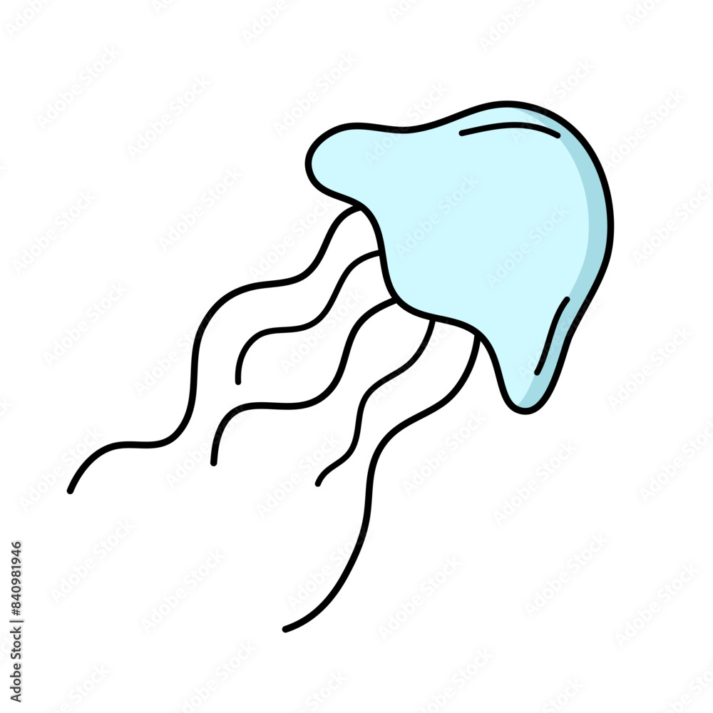 Fototapeta premium Blue Jellyfish Doodle Hand drawn Vector 