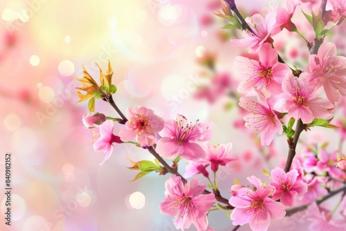 background with cherry blossom. spring flowers - generative ai