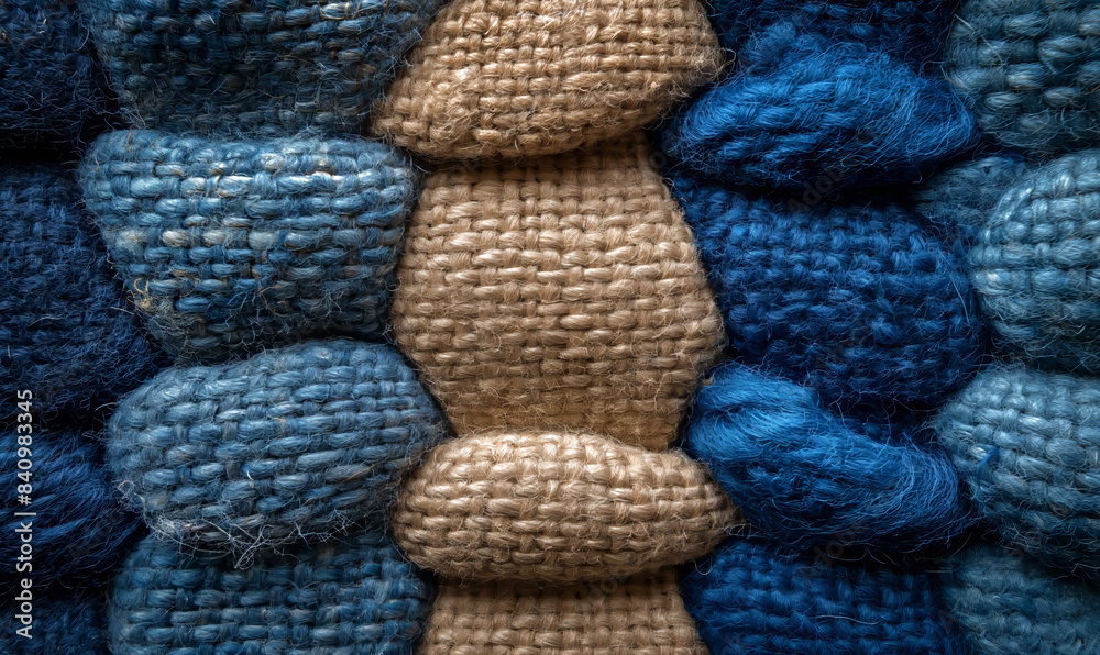 Close-Up of Blue and Brown Yarn. Close-Up of Blue and Brown Yarn.