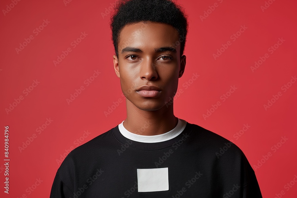 Fototapeta premium Young man posing on red background