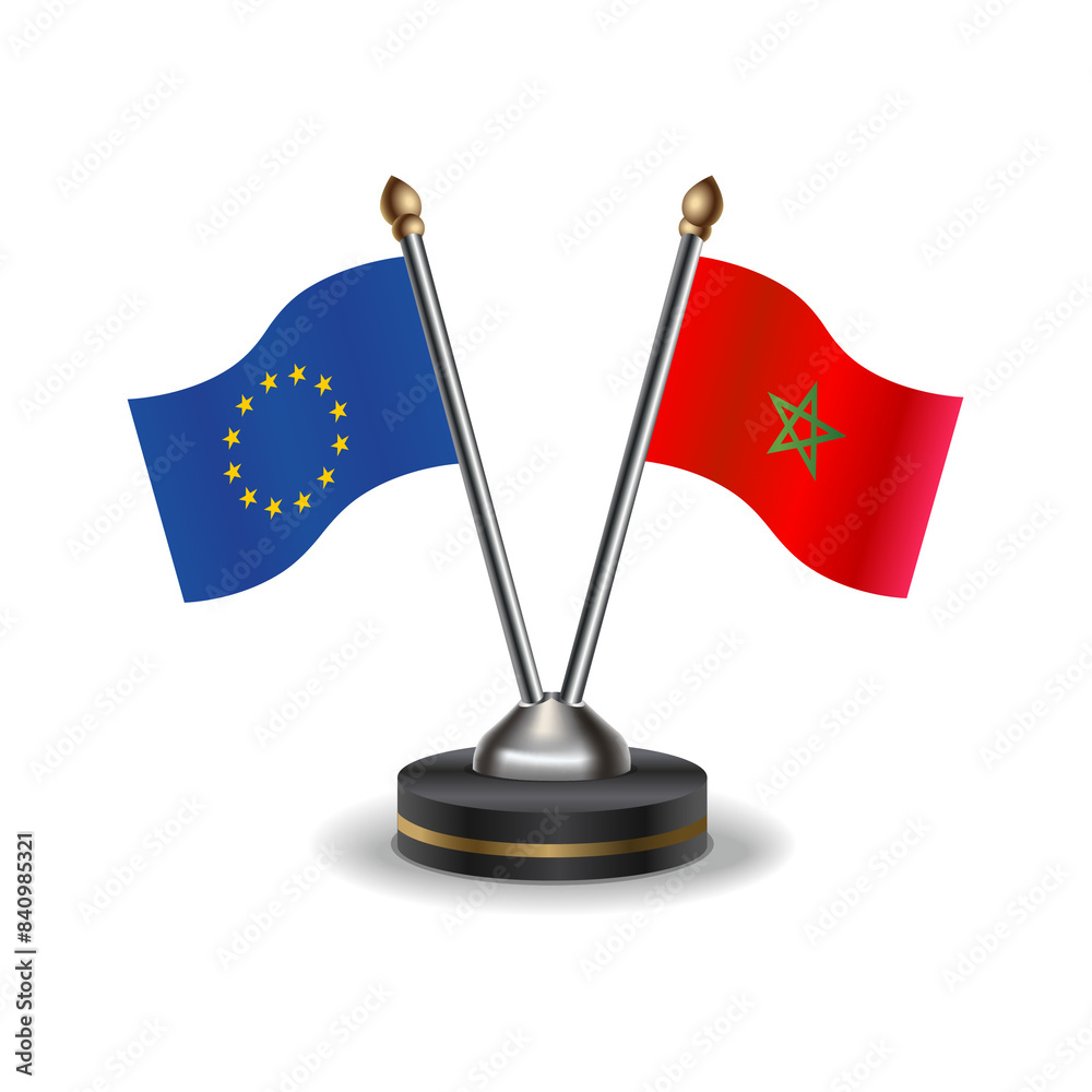 Naklejka premium European Union and Morocco table flags relation with background transparent